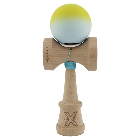 Kendama X Originala, Profesionala, Flippy, Rubber Grip, Cupe Mari KING SIZE V3, Gaura in Baza, Rulment Metalic, din lemn 18 cm, Ata 62/65 cm, Gradient Galben/Verde deschis [1]