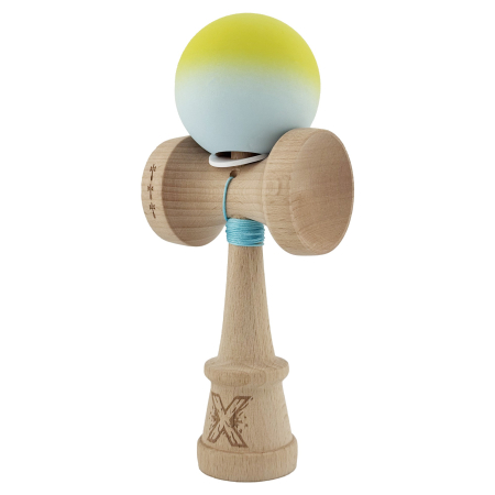 Kendama X Originala, Profesionala, Flippy, Rubber Grip, Cupe Mari KING SIZE V3, Gaura in Baza, Rulment Metalic, din lemn 18 cm, Ata 62/65 cm, Gradient Galben/Verde deschis [2]