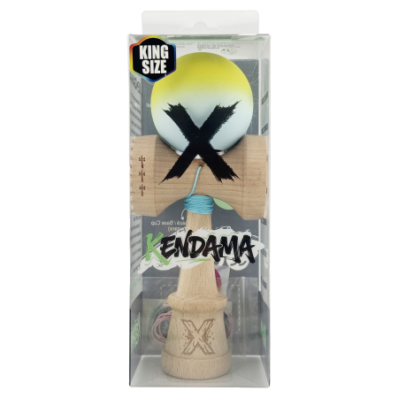 Kendama X Originala, Profesionala, Flippy, Rubber Grip, Cupe Mari KING SIZE V3, Gaura in Baza, Rulment Metalic, din lemn 18 cm, Ata 62/65 cm, Gradient Galben/Verde deschis [4]
