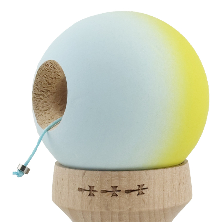 Kendama X Originala, Profesionala, Flippy, Rubber Grip, Cupe Mari KING SIZE V3, Gaura in Baza, Rulment Metalic, din lemn 18 cm, Ata 62/65 cm, Gradient Galben/Verde deschis [5]