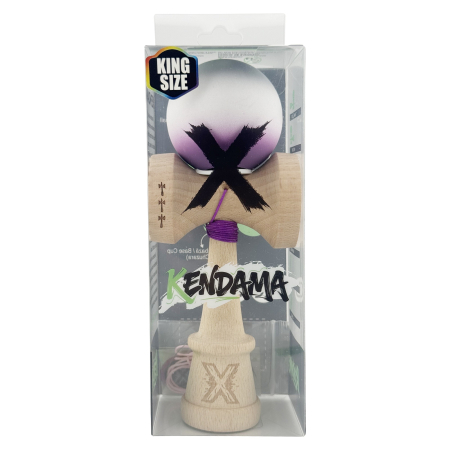Kendama X Originala, Profesionala, Flippy, Rubber Grip, Cupe Mari KING SIZE V3, Gaura in Baza, Rulment Metalic, din lemn 18 cm, Ata 62/65 cm, Gradient Gri/Alb/Mov [4]
