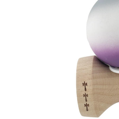 Kendama X Originala, Profesionala, Flippy, Rubber Grip, Cupe Mari KING SIZE V3, Gaura in Baza, Rulment Metalic, din lemn 18 cm, Ata 62/65 cm, Gradient Gri/Alb/Mov [6]