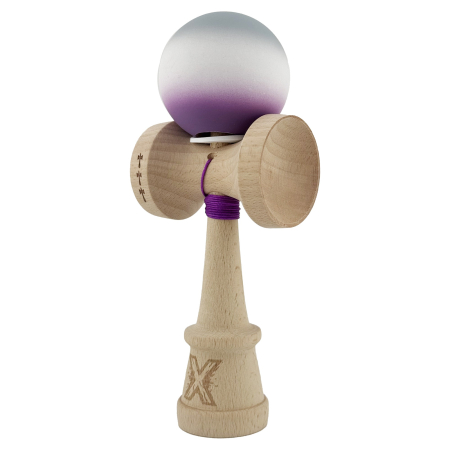 Kendama X Originala, Profesionala, Flippy, Rubber Grip, Cupe Mari KING SIZE V3, Gaura in Baza, Rulment Metalic, din lemn 18 cm, Ata 62/65 cm, Gradient Gri/Alb/Mov [2]