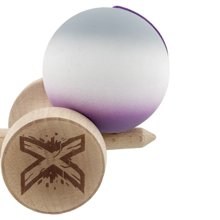 Kendama X Originala, Profesionala, Flippy, Rubber Grip, Cupe Mari KING SIZE V3, Gaura in Baza, Rulment Metalic, din lemn 18 cm, Ata 62/65 cm, Gradient Gri/Alb/Mov [7]
