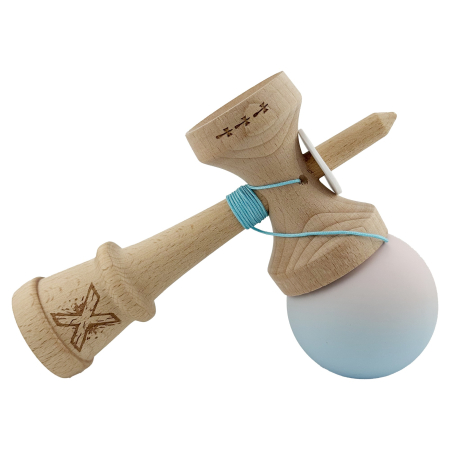 Kendama X Originala, Profesionala, Flippy, Rubber Grip, Cupe Mari KING SIZE V3, Gaura in Baza, Rulment Metalic, din lemn 18 cm, Ata 62/65 cm, Gradient Lila/Turcoaz [4]