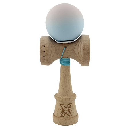 Kendama X Originala, Profesionala, Flippy, Rubber Grip, Cupe Mari KING SIZE V3, Gaura in Baza, Rulment Metalic, din lemn 18 cm, Ata 62/65 cm, Gradient Lila/Turcoaz [1]