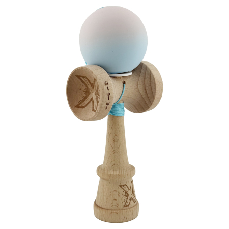 Kendama - Kendama X Originala, Profesionala, Flippy, Rubber Grip, Cupe Mari KING SIZE V3, Gaura in Baza, Rulment Metalic, din lemn 18 cm, Ata 62/65 cm, Gradient Lila/Turcoaz