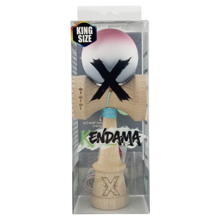 Kendama X Originala, Profesionala, Flippy, Rubber Grip, Cupe Mari KING SIZE V3, Gaura in Baza, Rulment Metalic, din lemn 18 cm, Ata 62/65 cm, Gradient Roz/Alb/Gri [4]
