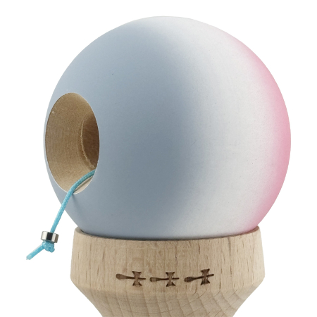 Kendama X Originala, Profesionala, Flippy, Rubber Grip, Cupe Mari KING SIZE V3, Gaura in Baza, Rulment Metalic, din lemn 18 cm, Ata 62/65 cm, Gradient Roz/Alb/Gri [5]