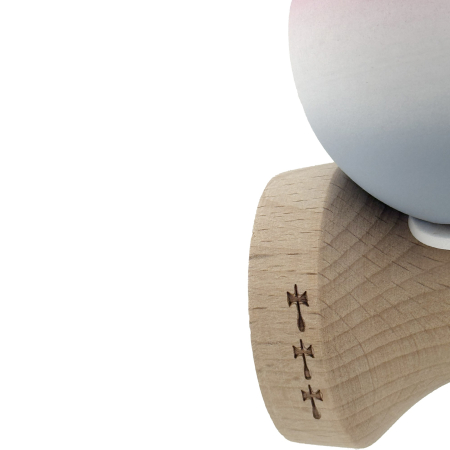 Kendama X Originala, Profesionala, Flippy, Rubber Grip, Cupe Mari KING SIZE V3, Gaura in Baza, Rulment Metalic, din lemn 18 cm, Ata 62/65 cm, Gradient Roz/Alb/Gri [6]