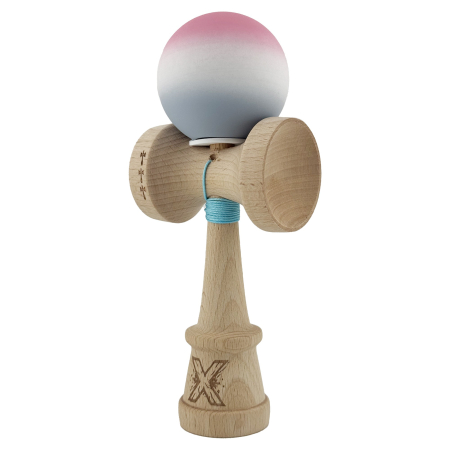 Kendama X Originala, Profesionala, Flippy, Rubber Grip, Cupe Mari KING SIZE V3, Gaura in Baza, Rulment Metalic, din lemn 18 cm, Ata 62/65 cm, Gradient Roz/Alb/Gri [2]