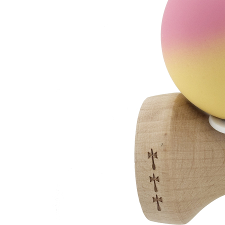 Kendama X Originala, Profesionala, Flippy, Rubber Grip, Cupe Mari KING SIZE V3, Gaura in Baza, Rulment Metalic, din lemn 18 cm, Ata 62/65 cm, Gradient Roz/Galben [6]