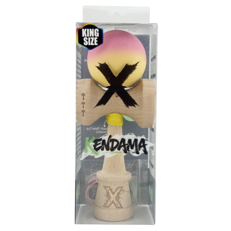 Kendama X Originala, Profesionala, Flippy, Rubber Grip, Cupe Mari KING SIZE V3, Gaura in Baza, Rulment Metalic, din lemn 18 cm, Ata 62/65 cm, Gradient Roz/Galben [4]