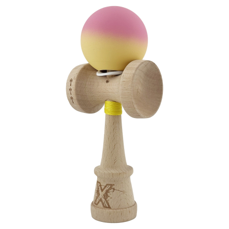Kendama X Originala, Profesionala, Flippy, Rubber Grip, Cupe Mari KING SIZE V3, Gaura in Baza, Rulment Metalic, din lemn 18 cm, Ata 62/65 cm, Gradient Roz/Galben [2]