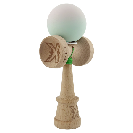 Kendama - Kendama X Originala, Profesionala, Flippy, Rubber Grip, Cupe Mari KING SIZE V3, Gaura in Baza, Rulment Metalic, din lemn 18 cm, Ata 62/65 cm, Gradient Roz/Verde