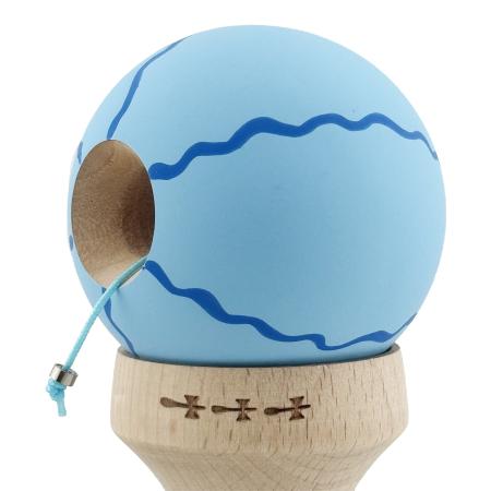 Kendama X Originala, Profesionala, Flippy, Rubber Grip, Cupe Mari KING SIZE V3, Gaura in Baza, Rulment Metalic, din lemn 18 cm, Ata 62/65 cm, Special Albastru deschis [5]