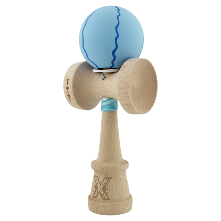 Kendama X Originala, Profesionala, Flippy, Rubber Grip, Cupe Mari KING SIZE V3, Gaura in Baza, Rulment Metalic, din lemn 18 cm, Ata 62/65 cm, Special Albastru deschis [2]