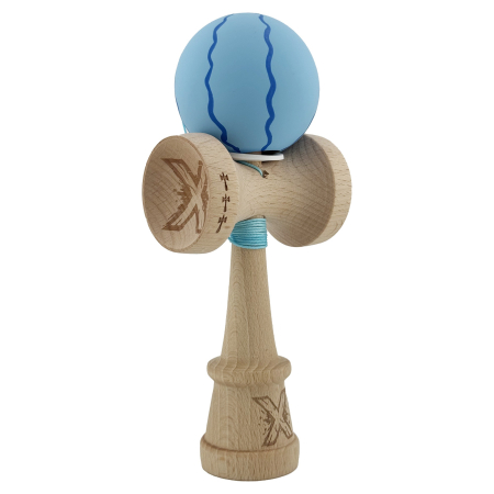 Kendama - Kendama X Originala, Profesionala, Flippy, Rubber Grip, Cupe Mari KING SIZE V3, Gaura in Baza, Rulment Metalic, din lemn 18 cm, Ata 62/65 cm, Special Albastru deschis