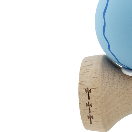 Kendama X Originala, Profesionala, Flippy, Rubber Grip, Cupe Mari KING SIZE V3, Gaura in Baza, Rulment Metalic, din lemn 18 cm, Ata 62/65 cm, Special Albastru deschis [6]