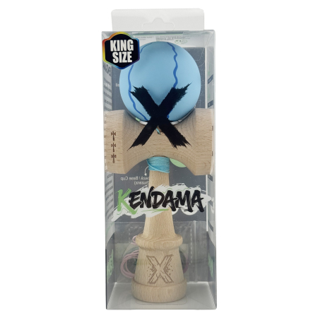 Kendama X Originala, Profesionala, Flippy, Rubber Grip, Cupe Mari KING SIZE V3, Gaura in Baza, Rulment Metalic, din lemn 18 cm, Ata 62/65 cm, Special Albastru deschis [4]
