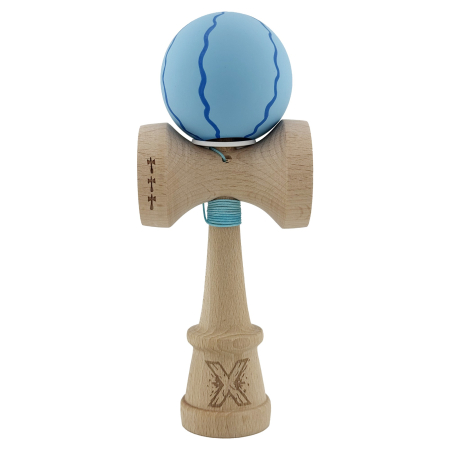 Kendama X Originala, Profesionala, Flippy, Rubber Grip, Cupe Mari KING SIZE V3, Gaura in Baza, Rulment Metalic, din lemn 18 cm, Ata 62/65 cm, Special Albastru deschis [1]