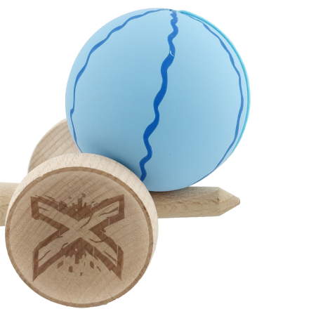 Kendama X Originala, Profesionala, Flippy, Rubber Grip, Cupe Mari KING SIZE V3, Gaura in Baza, Rulment Metalic, din lemn 18 cm, Ata 62/65 cm, Special Albastru deschis [7]