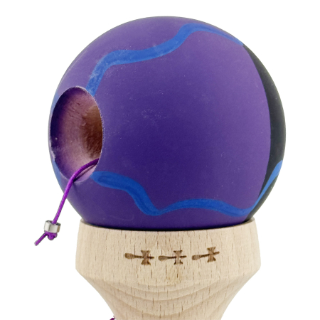 Kendama X Originala, Profesionala, Flippy, Rubber Grip, Cupe Mari KING SIZE V3, Gaura in Baza, Rulment Metalic, din lemn 18 cm, Ata 62/65 cm, Special Negru/Mov/Albastru [6]