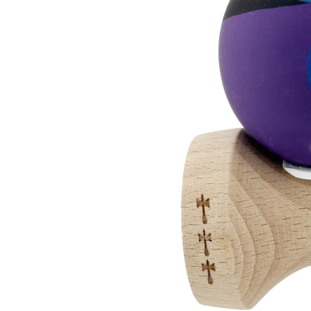 Kendama X Originala, Profesionala, Flippy, Rubber Grip, Cupe Mari KING SIZE V3, Gaura in Baza, Rulment Metalic, din lemn 18 cm, Ata 62/65 cm, Special Negru/Mov/Albastru [7]