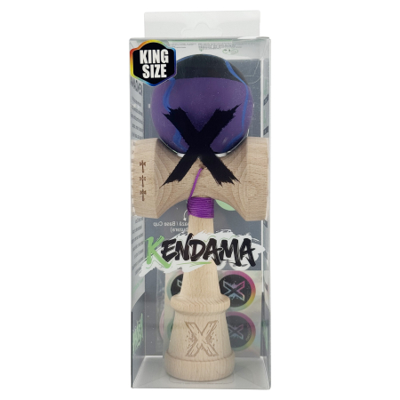 Kendama X Originala, Profesionala, Flippy, Rubber Grip, Cupe Mari KING SIZE V3, Gaura in Baza, Rulment Metalic, din lemn 18 cm, Ata 62/65 cm, Special Negru/Mov/Albastru [5]