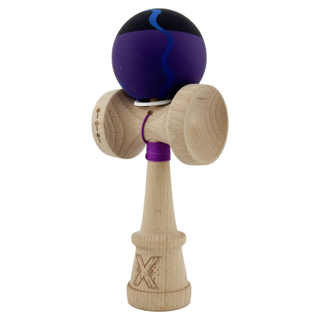 Kendama X Originala, Profesionala, Flippy, Rubber Grip, Cupe Mari KING SIZE V3, Gaura in Baza, Rulment Metalic, din lemn 18 cm, Ata 62/65 cm, Special Negru/Mov/Albastru [2]