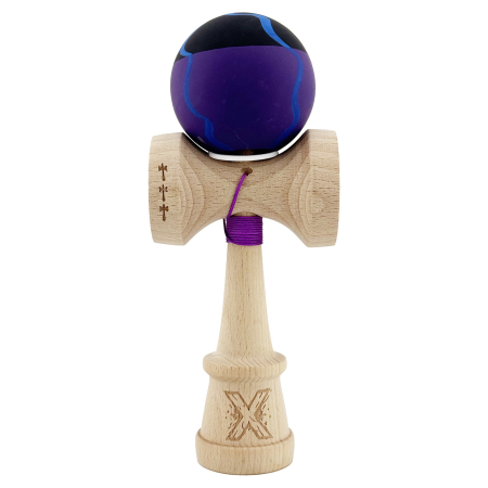 Kendama X Originala, Profesionala, Flippy, Rubber Grip, Cupe Mari KING SIZE V3, Gaura in Baza, Rulment Metalic, din lemn 18 cm, Ata 62/65 cm, Special Negru/Mov/Albastru [1]