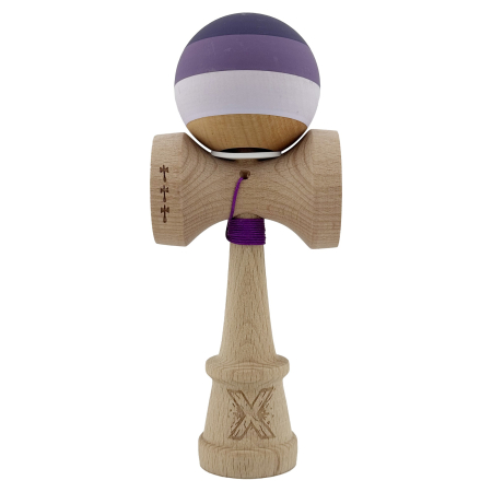 Kendama X Originala, Profesionala, Flippy, Rubber Grip, Cupe Mari KING SIZE V3, Gaura in Baza, Rulment Metalic, din lemn 18 cm, Ata 62/65 cm, Special Purpuriu/Mov/Lila [1]