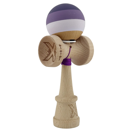 Kendama - Kendama X Originala, Profesionala, Flippy, Rubber Grip, Cupe Mari KING SIZE V3, Gaura in Baza, Rulment Metalic, din lemn 18 cm, Ata 62/65 cm, Special Purpuriu/Mov/Lila