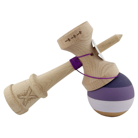 Kendama X Originala, Profesionala, Flippy, Rubber Grip, Cupe Mari KING SIZE V3, Gaura in Baza, Rulment Metalic, din lemn 18 cm, Ata 62/65 cm, Special Purpuriu/Mov/Lila [4]