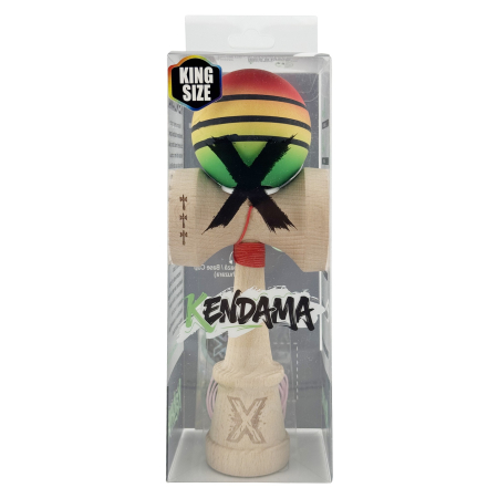 Kendama X Originala, Profesionala, Flippy, Rubber Grip, Cupe Mari KING SIZE V3, Gaura in Baza, Rulment Metalic, din lemn 18 cm, Ata 62/65 cm, Special Rosu/Galben/Verde [5]