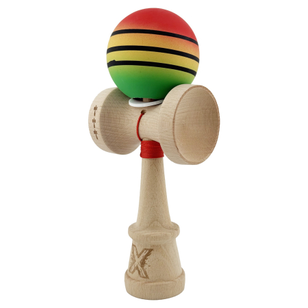 Kendama X Originala, Profesionala, Flippy, Rubber Grip, Cupe Mari KING SIZE V3, Gaura in Baza, Rulment Metalic, din lemn 18 cm, Ata 62/65 cm, Special Rosu/Galben/Verde [2]