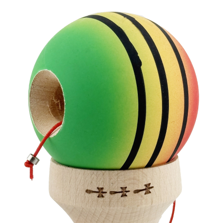 Kendama X Originala, Profesionala, Flippy, Rubber Grip, Cupe Mari KING SIZE V3, Gaura in Baza, Rulment Metalic, din lemn 18 cm, Ata 62/65 cm, Special Rosu/Galben/Verde [6]