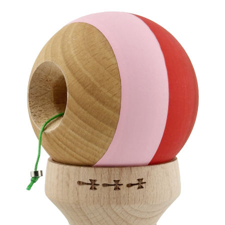 Kendama X Originala, Profesionala, Flippy, Rubber Grip, Cupe Mari KING SIZE V3, Gaura in Baza, Rulment Metalic, din lemn 18 cm, Ata 62/65 cm, Special Rosu/Roz/Maro [6]