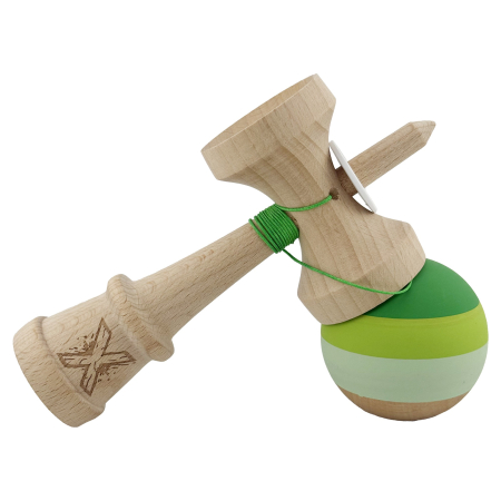 Kendama X Originala, Profesionala, Flippy, Rubber Grip, Cupe Mari KING SIZE V3, Gaura in Baza, Rulment Metalic, din lemn 18 cm, Ata 62/65 cm, Special Verde degrade [4]