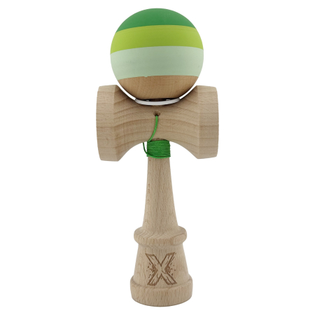 Kendama X Originala, Profesionala, Flippy, Rubber Grip, Cupe Mari KING SIZE V3, Gaura in Baza, Rulment Metalic, din lemn 18 cm, Ata 62/65 cm, Special Verde degrade [1]
