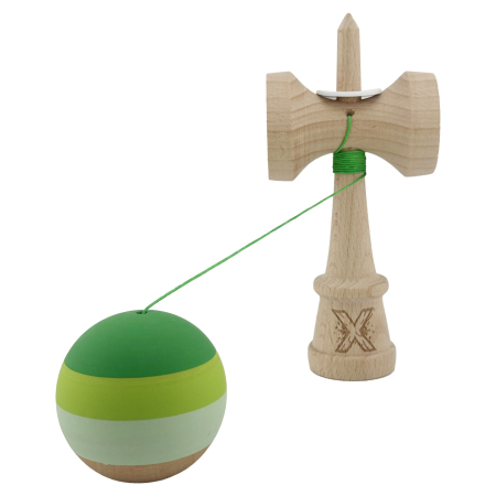 Kendama X Originala, Profesionala, Flippy, Rubber Grip, Cupe Mari KING SIZE V3, Gaura in Baza, Rulment Metalic, din lemn 18 cm, Ata 62/65 cm, Special Verde degrade [3]
