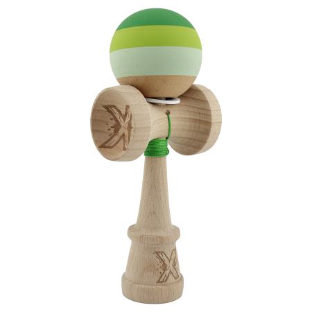 Kendama - Kendama X Originala, Profesionala, Flippy, Rubber Grip, Cupe Mari KING SIZE V3, Gaura in Baza, Rulment Metalic, din lemn 18 cm, Ata 62/65 cm, Special Verde degrade