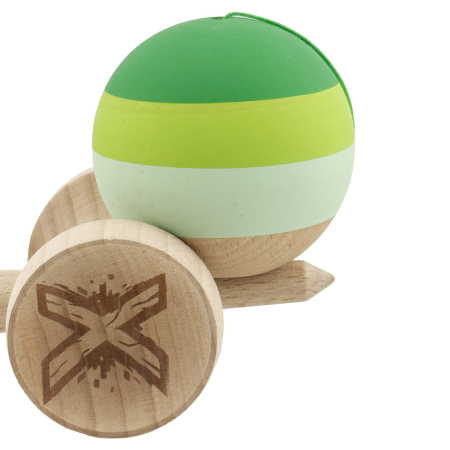 Kendama X Originala, Profesionala, Flippy, Rubber Grip, Cupe Mari KING SIZE V3, Gaura in Baza, Rulment Metalic, din lemn 18 cm, Ata 62/65 cm, Special Verde degrade [8]