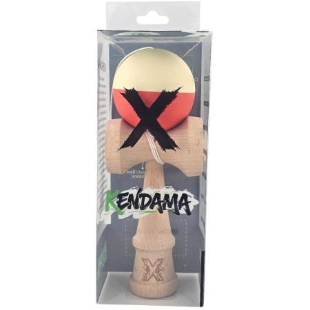 Kendama X Originala, Profesionala, Flippy, Rubber Grip, din Lemn, 18 cm, Galben deschis/Rosu [1]