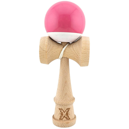 Kendama - Kendama X Originala, Profesionala, Flippy, Rubber Grip, din Lemn, 18 cm,  Roz/Gri