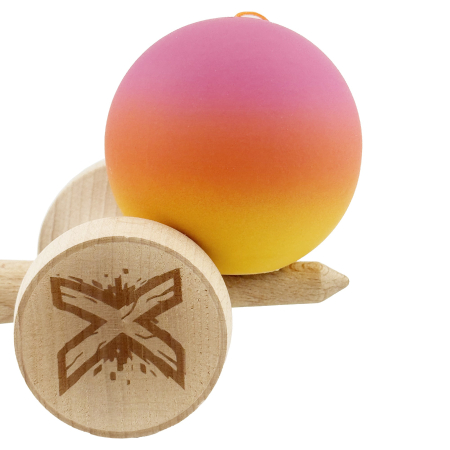 Kendama X Originala, Profesionala, Flippy, Rubber Grip, din Lemn, 18 cm, V3, Roz/Portocaliu/Galben [8]