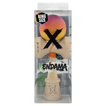 Kendama X Originala, Profesionala, Flippy, Rubber Grip, din Lemn, 18 cm, V3, Roz/Portocaliu/Galben [5]
