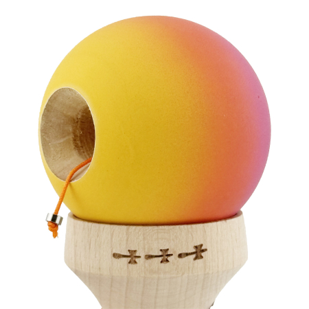 Kendama X Originala, Profesionala, Flippy, Rubber Grip, din Lemn, 18 cm, V3, Roz/Portocaliu/Galben [6]