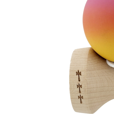 Kendama X Originala, Profesionala, Flippy, Rubber Grip, din Lemn, 18 cm, V3, Roz/Portocaliu/Galben [7]