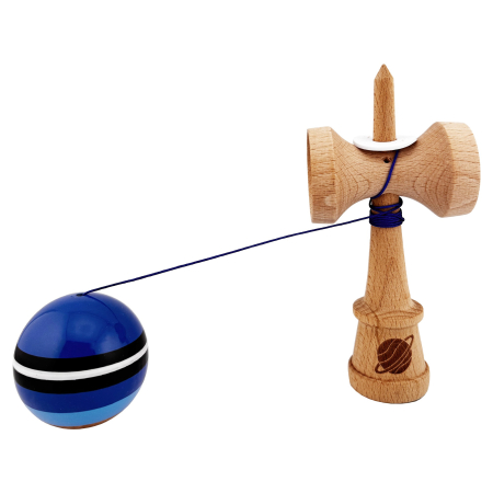 Kendama X Originala, Profesionala, Flippy, SATURN Blue Planet, Super Sticky cu Cupe Mari KING SIZE V3, Gaura in Baza, Rulment Metalic, din lemn 18 cm, Ata 62/65 cm, Albastru [3]